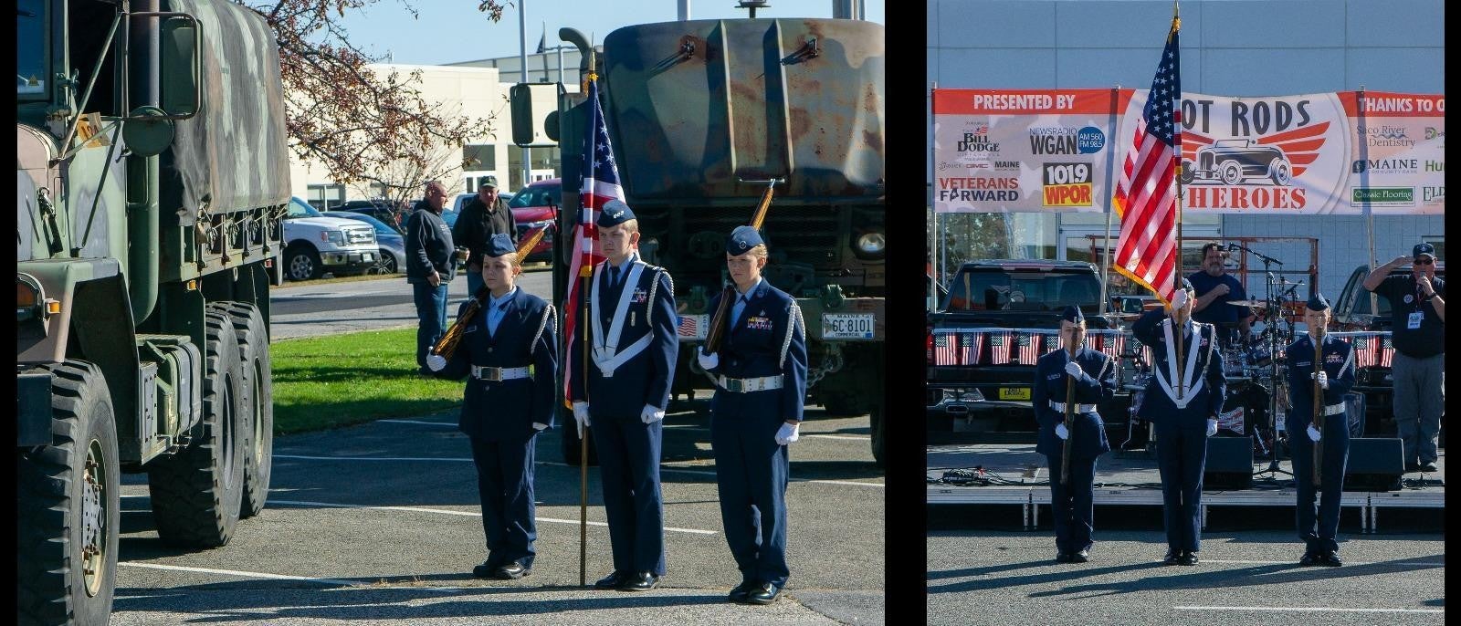 military holding flags